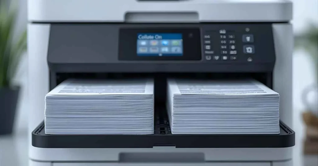 Printer showing collated vs uncollated pages side by side
