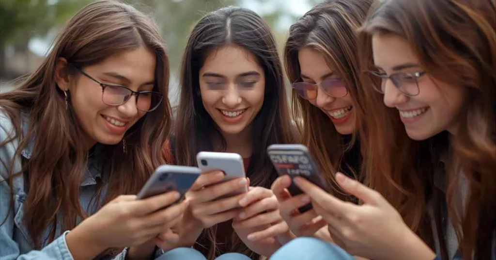 Gen Z teens using phones with FAFO slang visible in chat