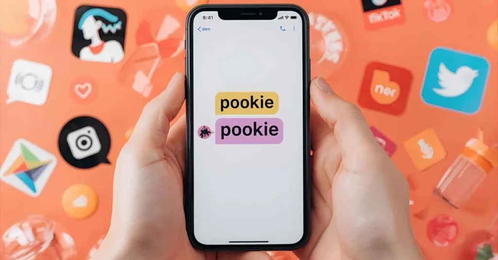Chat conversation showing “pookie” used as slang on social media and messaging apps.