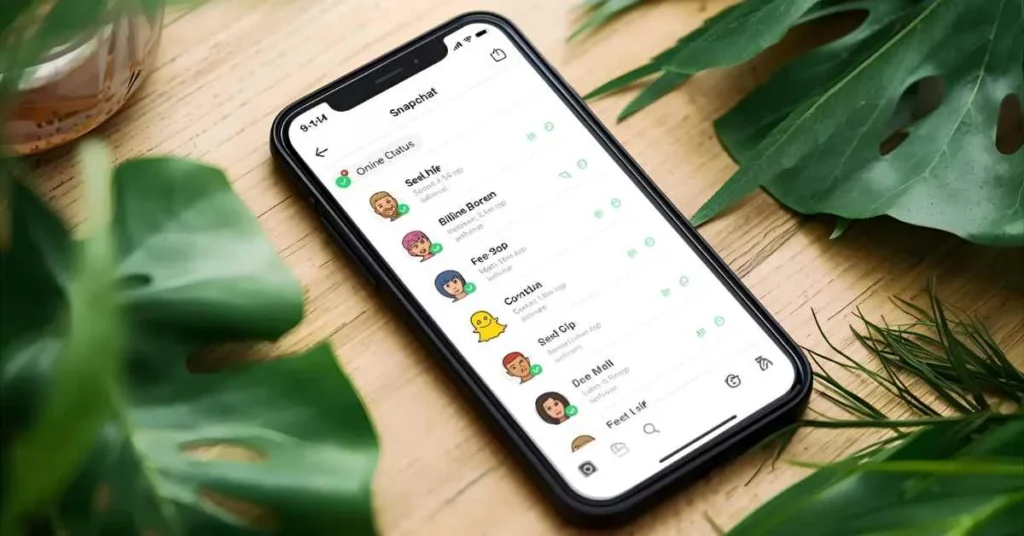 Snapchat friends list showing green dots indicating active online status