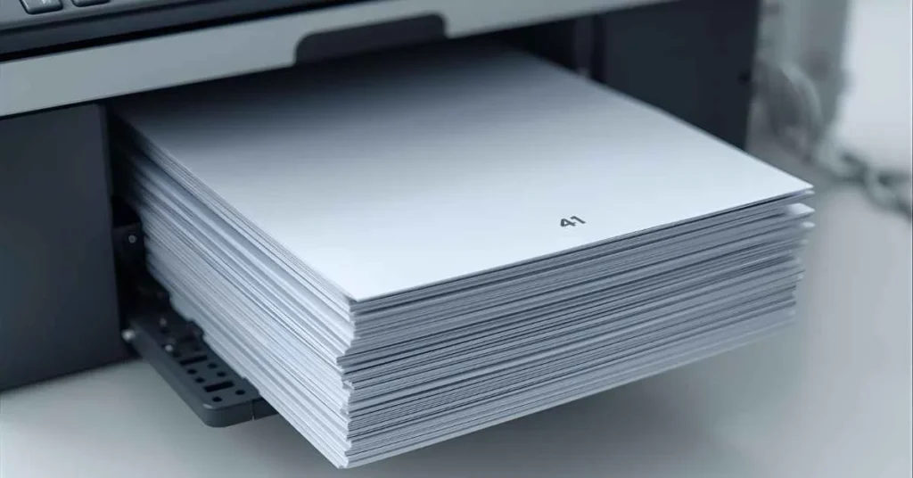 printer producing collated document pages in order 1–2–3–4–5