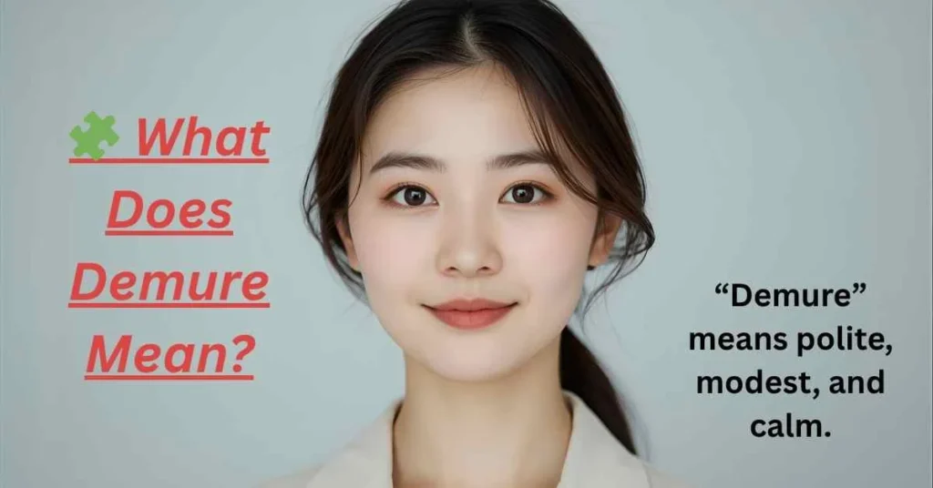 A calm and modest-looking person with a gentle, reserved expression representing the meaning of the word demure.