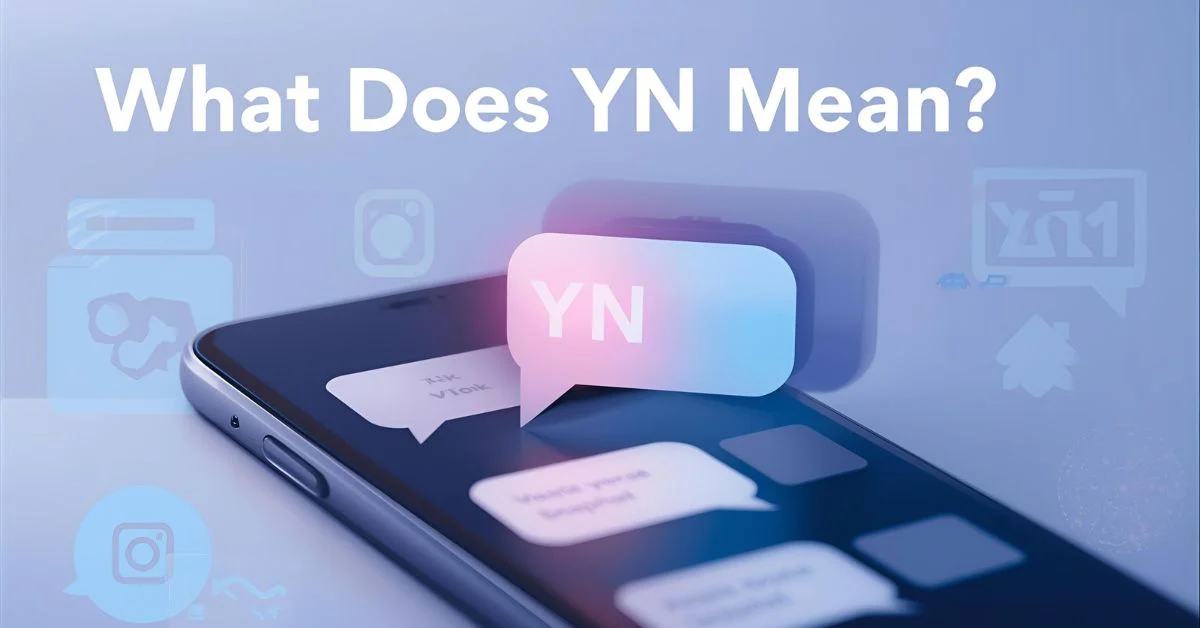 Smartphone showing text bubble with 'YN' abbreviation, representing texting and social media use.