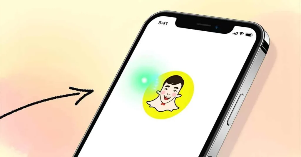 Smartphone showing Snapchat with green dot highlighting friend’s active status