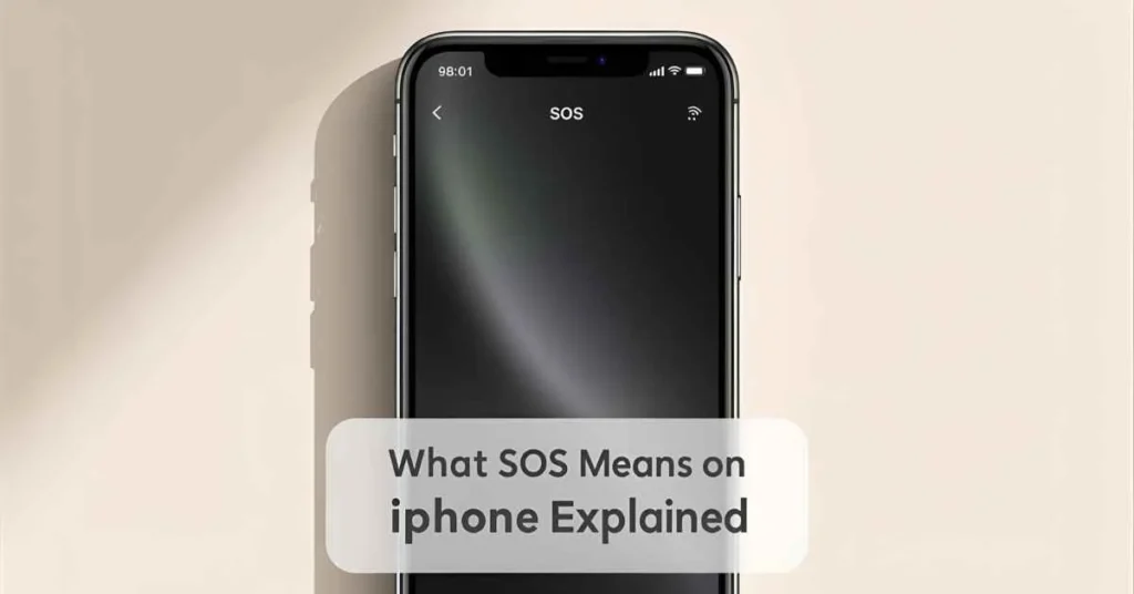 iPhone screen showing SOS with Emergency SOS, WiFi, and network icons, informative guide on SOS meaning on iPhone
